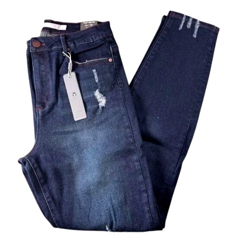 Tractr Nina High Rise‎ Jeans Slim Fit Distressed Dark Wash Women's 0/25  #7161